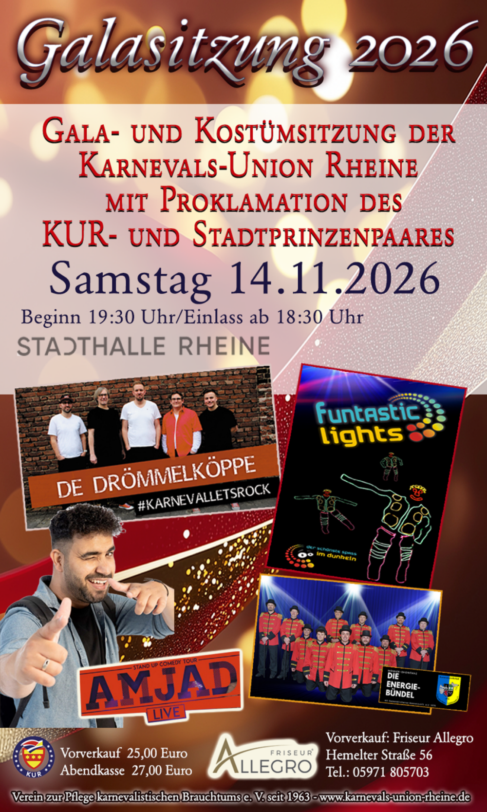 Karneval in Rheine! Galasitzung mit Proklamation des KUR- und Stadtprinzenpaares 2026-2027